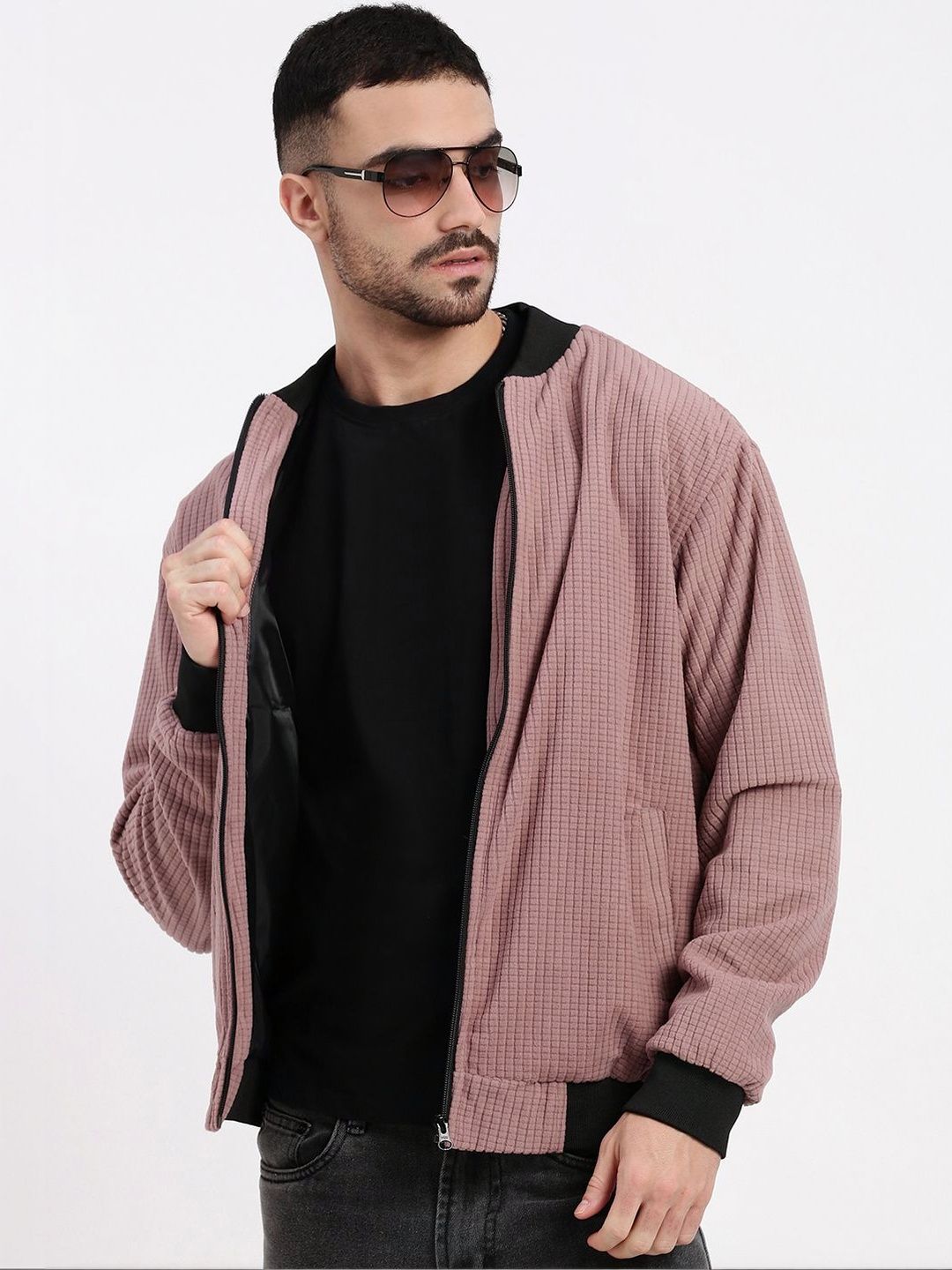 SHOWOFFFF Men Acrylic Windcheater Bomber Jacket