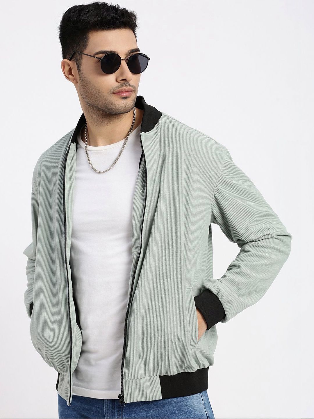 SHOWOFFFF Men Corduroy Lightweight Bomber Jacket