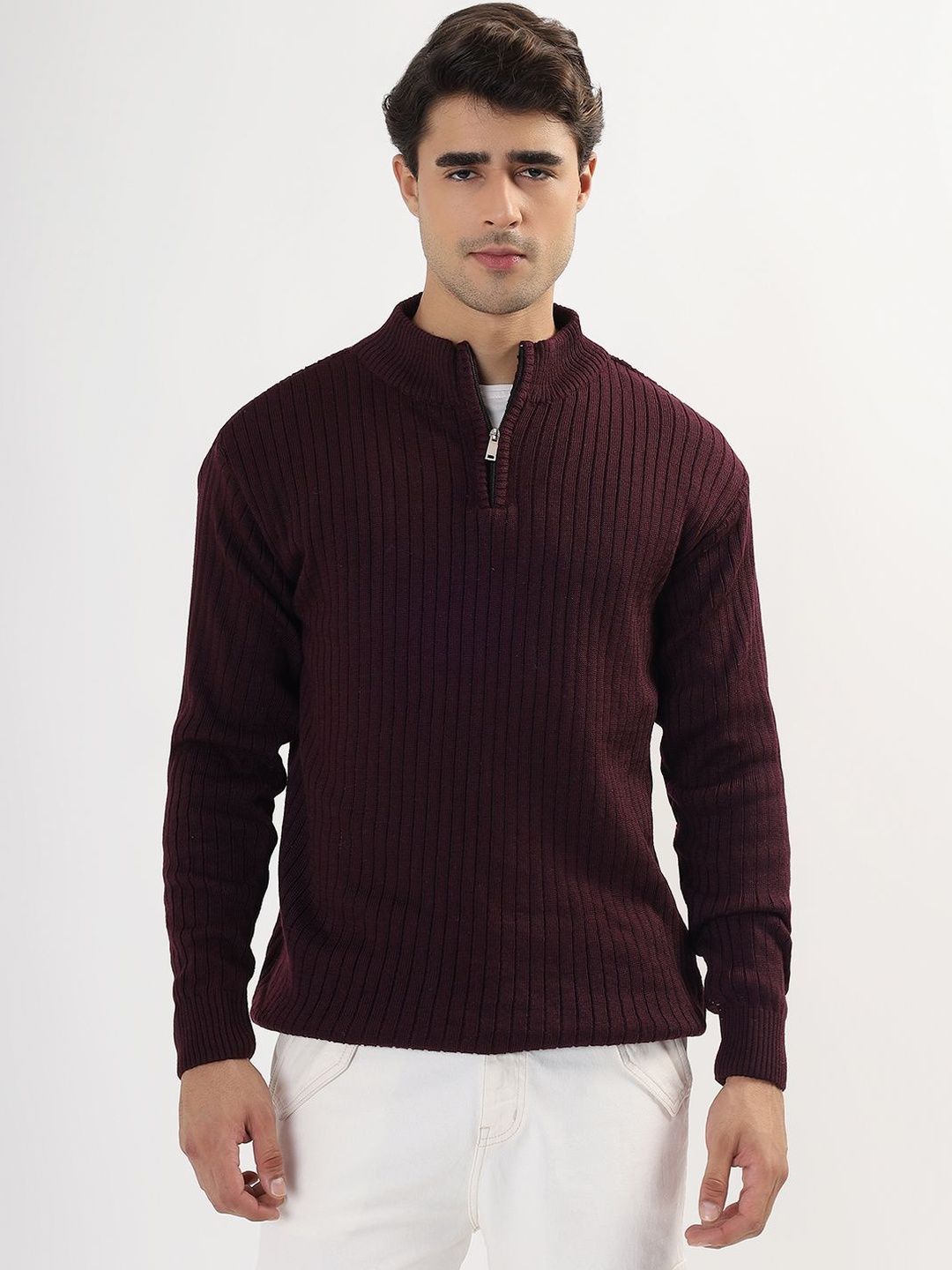 The Roadster Lifestyle Co  High Neck Zipper Pullover Sweater