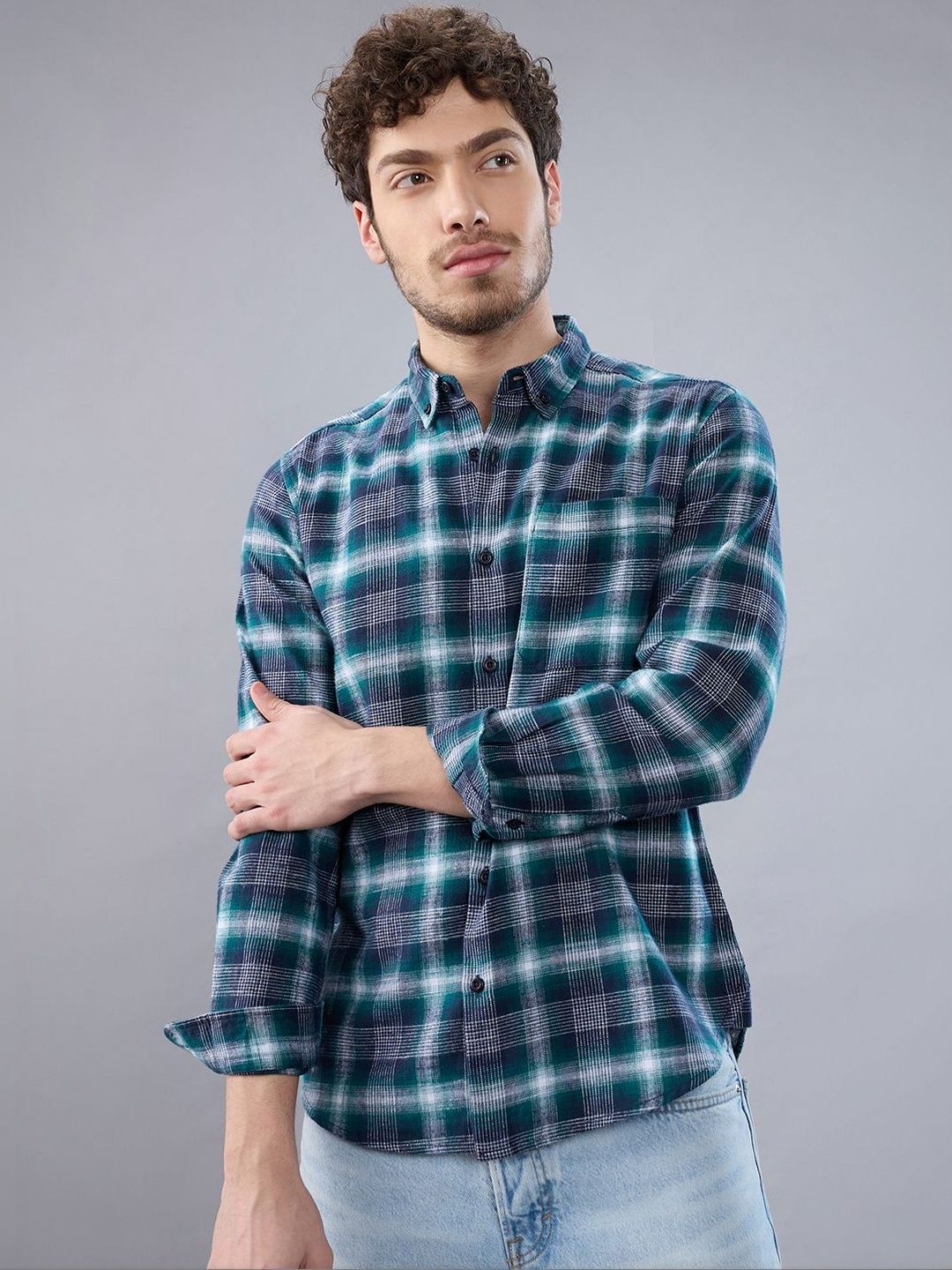 HERE&NOW Men Slim Fit Tartan Checks Checked Casual Shirt