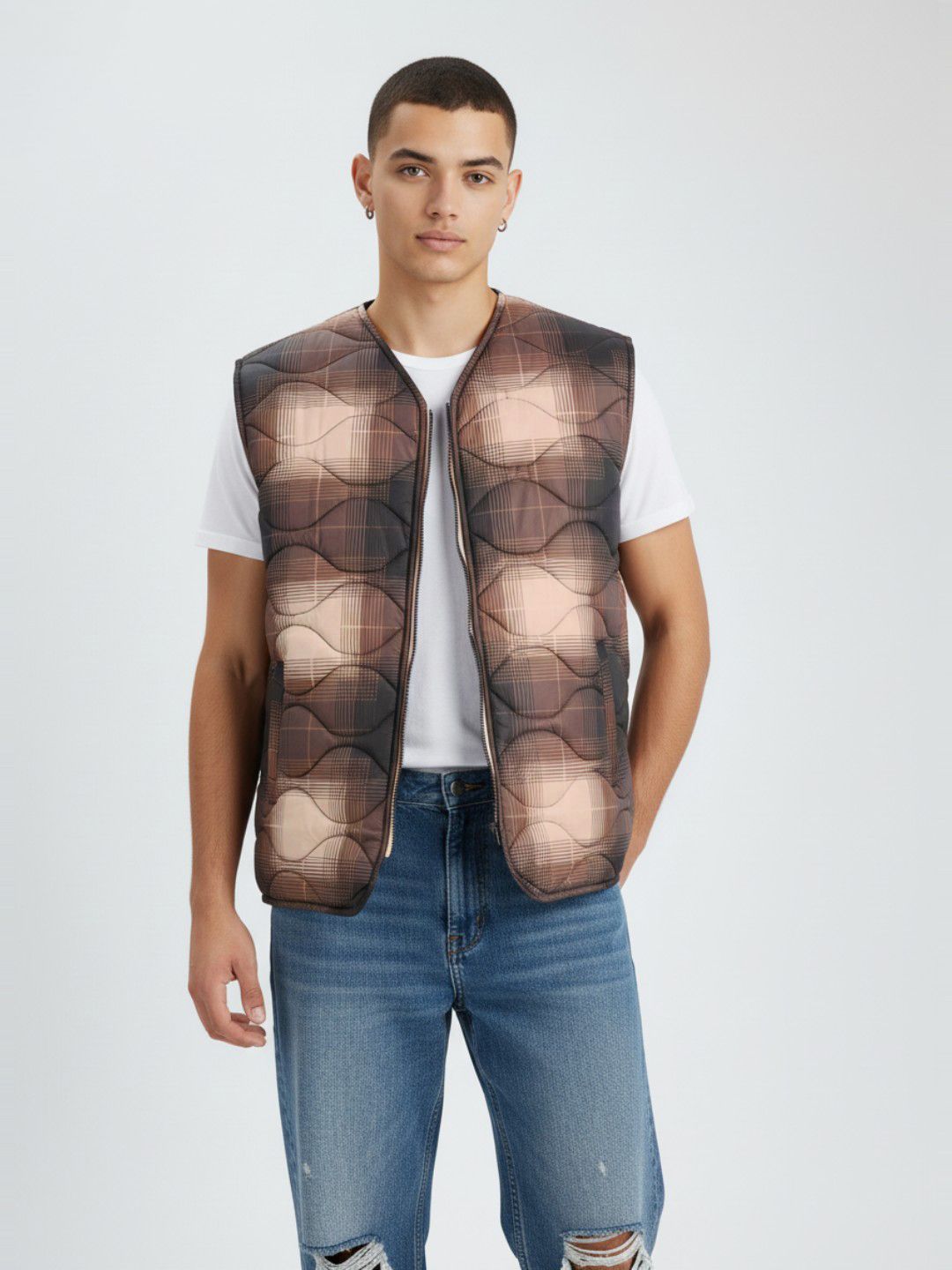 glitchez Abstract Printed Gilet Jacket