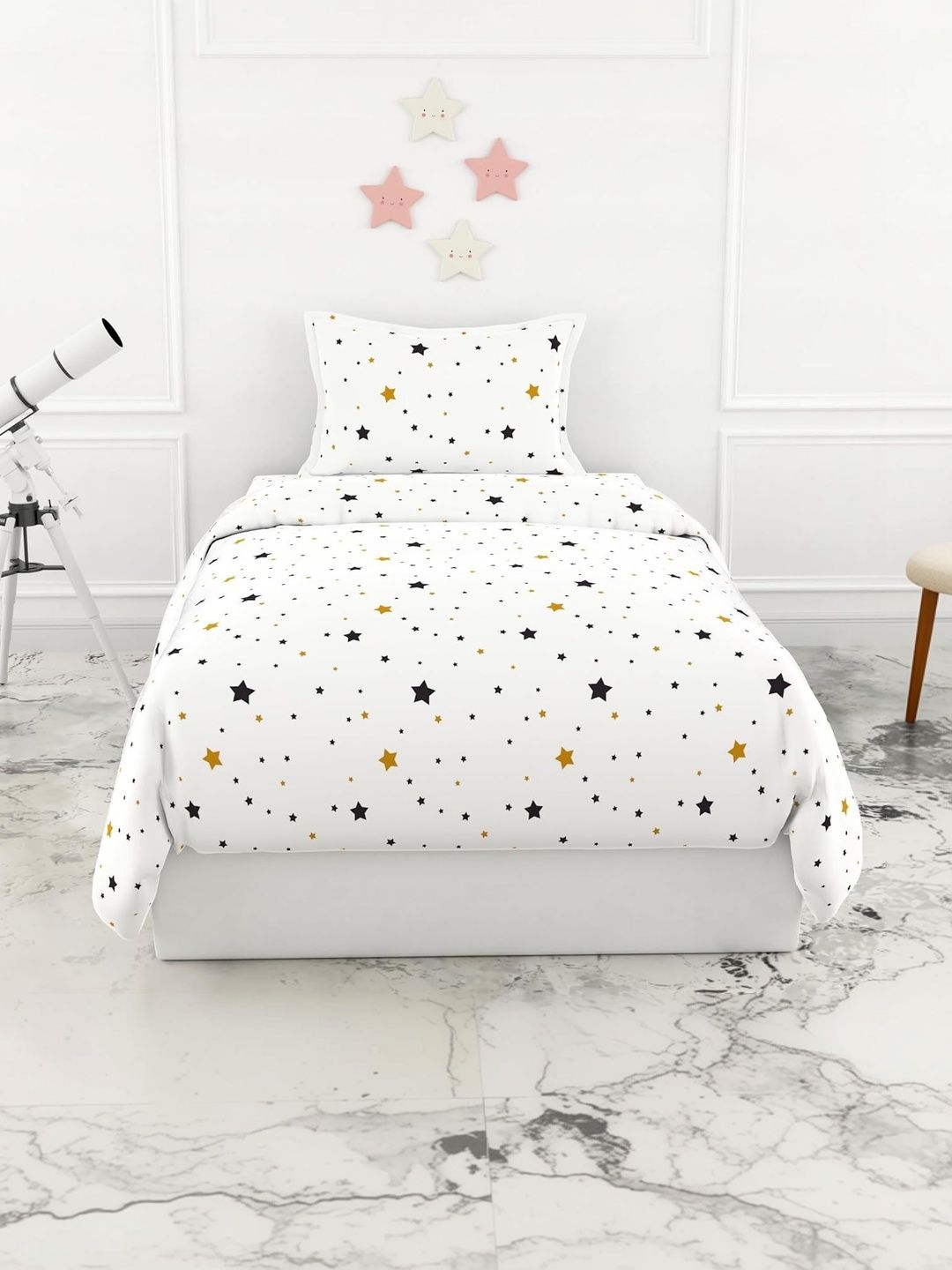 LORETO Gold-Toned 210 TC Single Bedsheet with 1 Pillow Covers