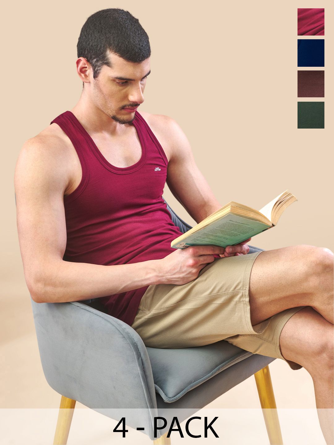 LUX NITRO Pack of 4 Assorted Round Neck Basic Vests