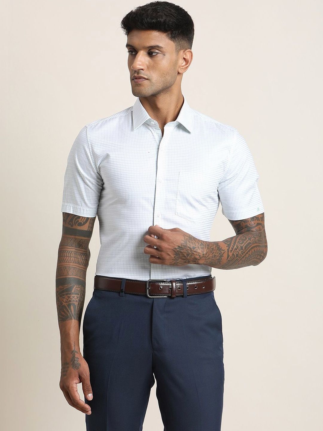 Turtle Men Standard Slim Fit Micro Checks Checked Formal Shirt