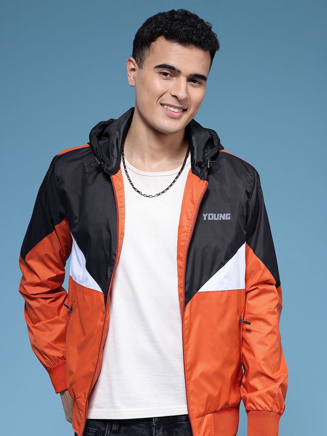 HERE&NOW Colourblocked Hooded Bomber Jacket