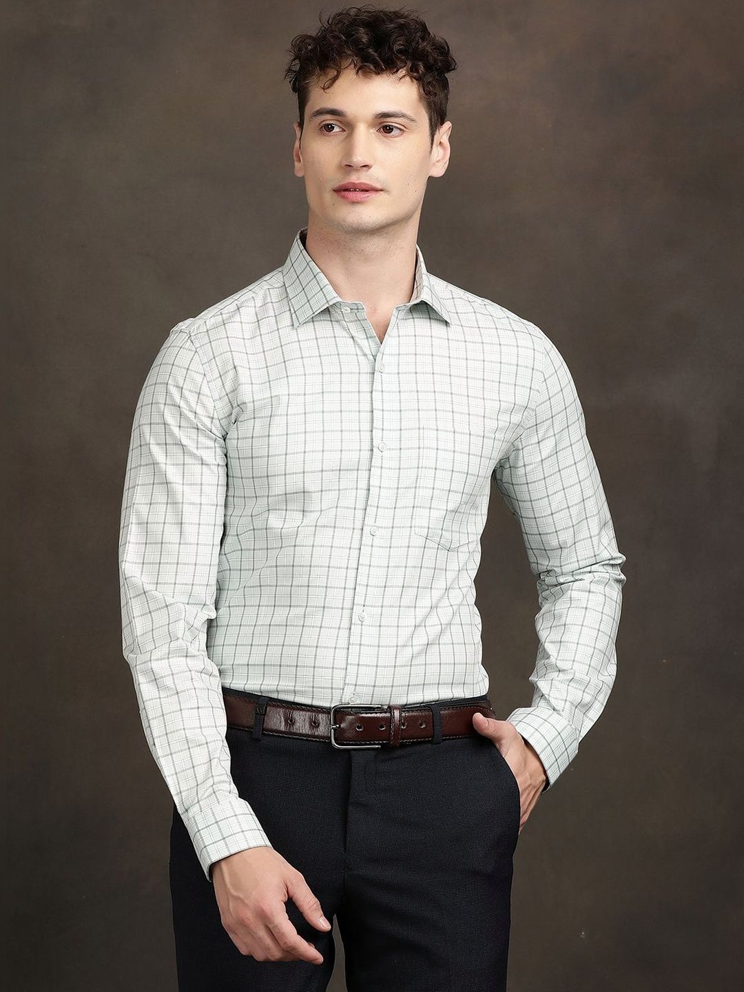 Turtle Men Standard Slim Fit Checked Formal Shirt