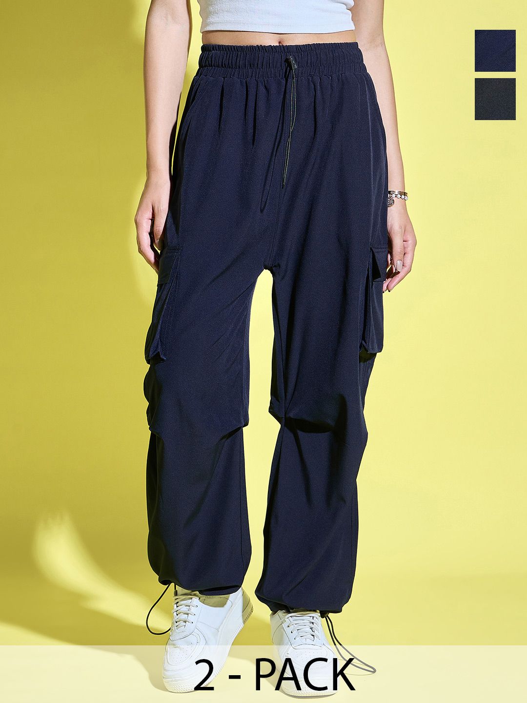 BUY NEW TREND Women Relaxed Loose Fit High-Rise Easy Wash Cargos Trousers