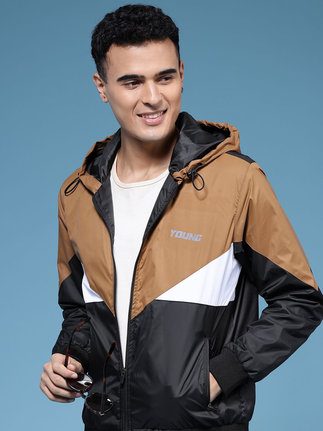 HERE&NOW Colourblocked Hooded Bomber Jacket