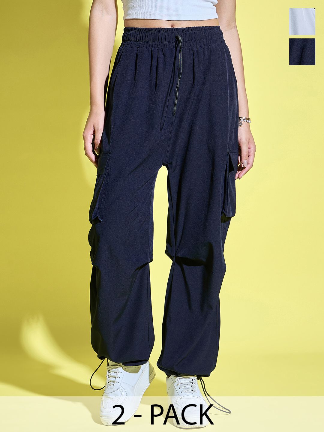 BUY NEW TREND Women Relaxed Loose Fit High-Rise Easy Wash Cargos Trousers