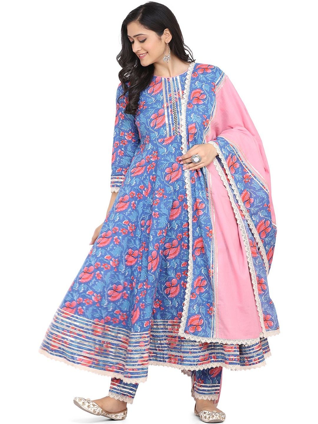 KALINI Floral Printed Cotton Dupatta with Tassles