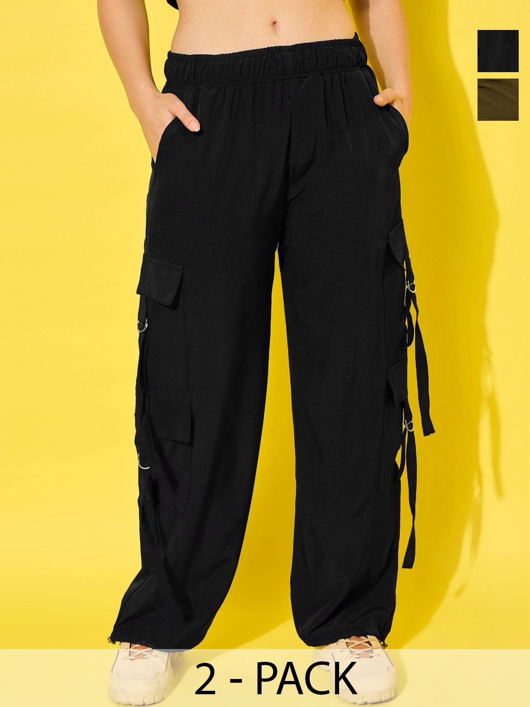 BUY NEW TREND Women Relaxed High-Rise Easy Wash Cargos Trousers