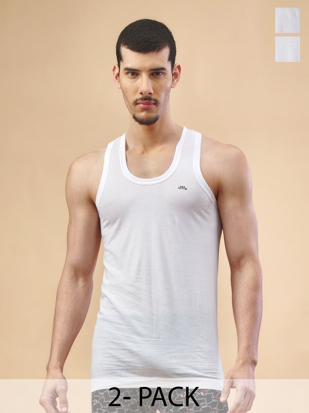 LUX NITRO Pack of 2 Super Combed Cotton Round Neck Basic Vests
