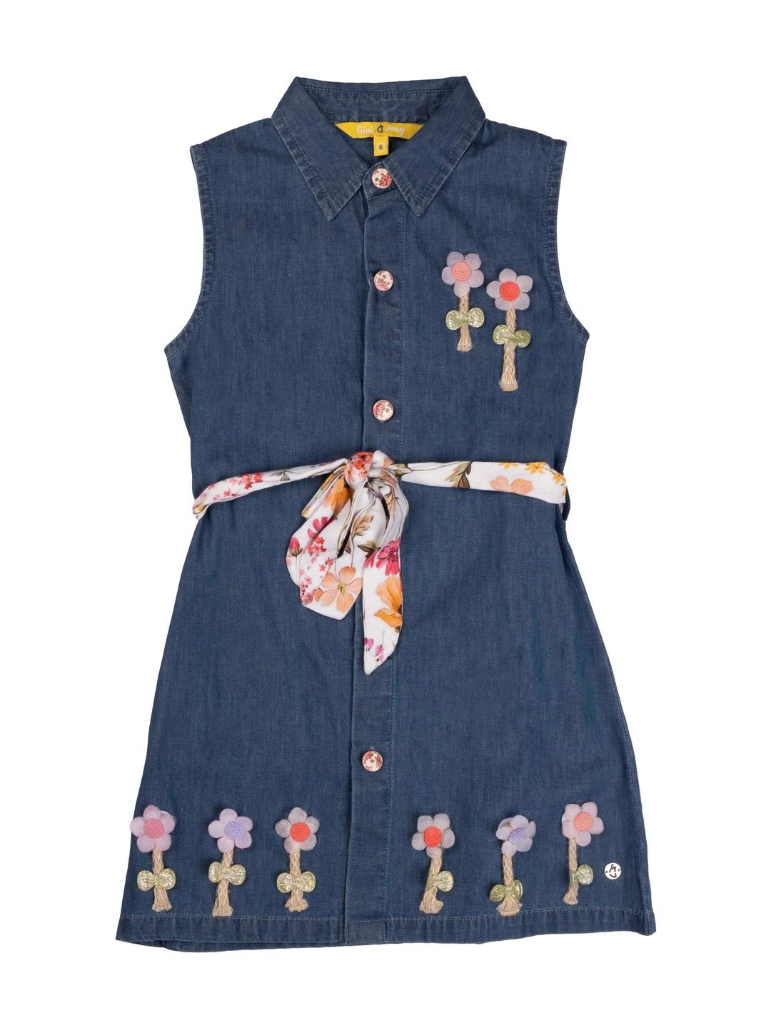 Gini and Jony Floral Applique Denim A-Line Dress