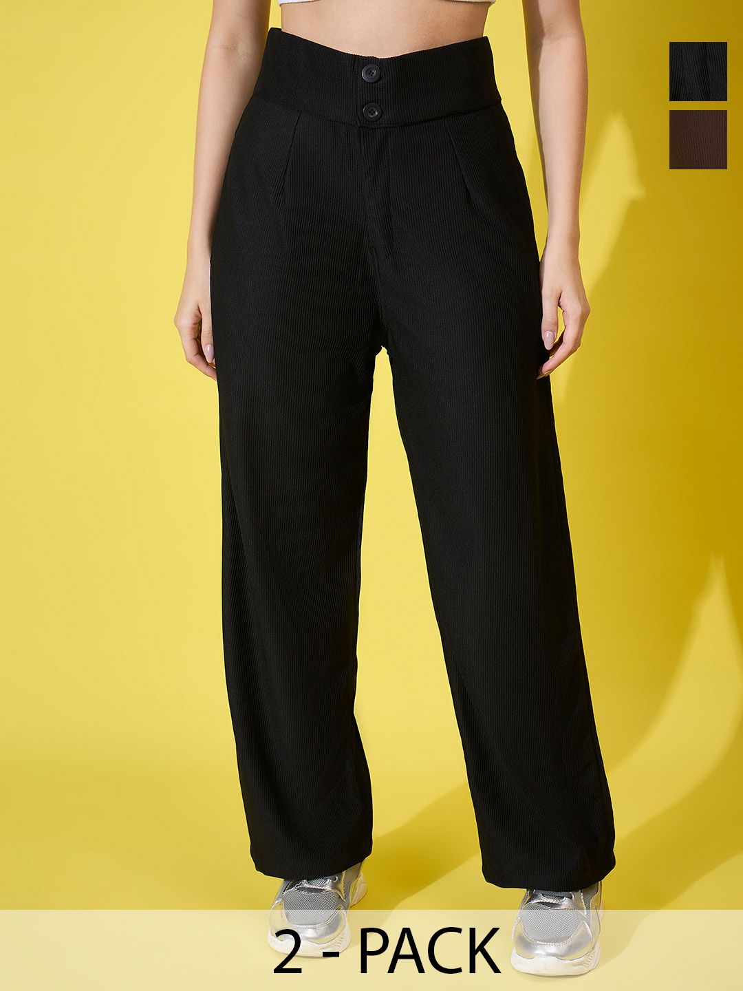 BUY NEW TREND Women Comfort High-Rise Easy Wash Trousers