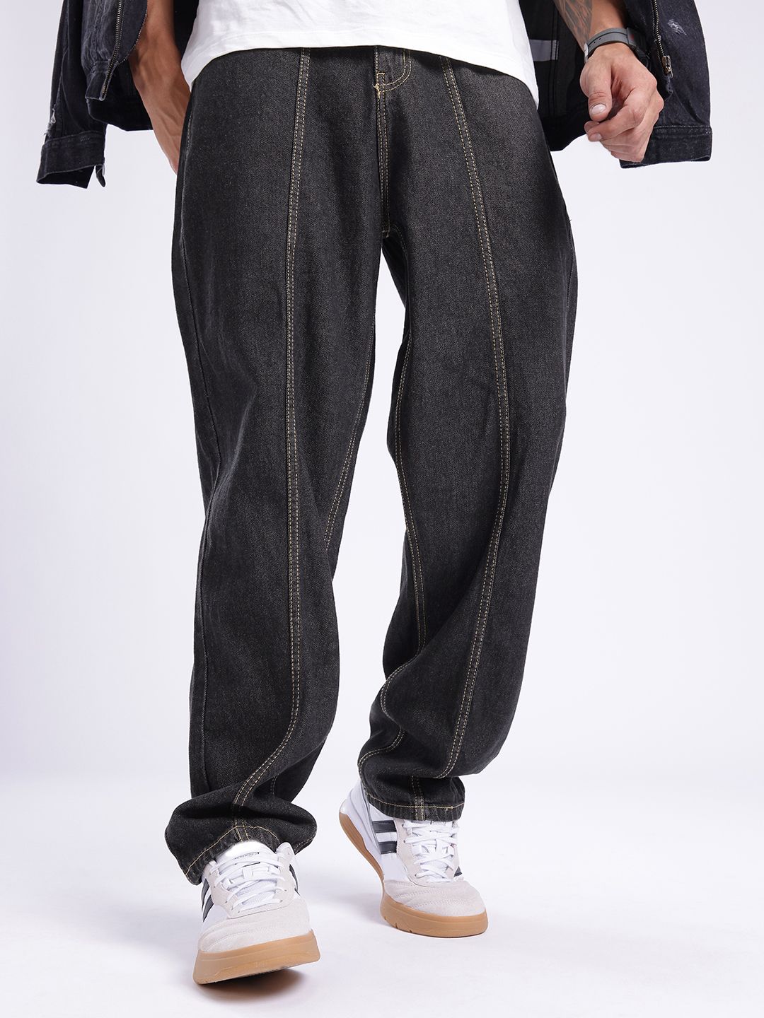 glitchez Men Skater Light Fade Panelled Jeans