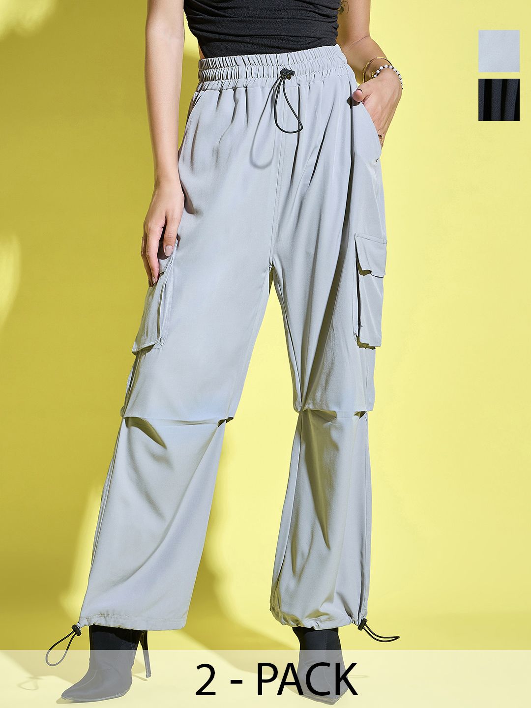 BUY NEW TREND Women Relaxed Loose Fit High-Rise Easy Wash Cargos Trousers