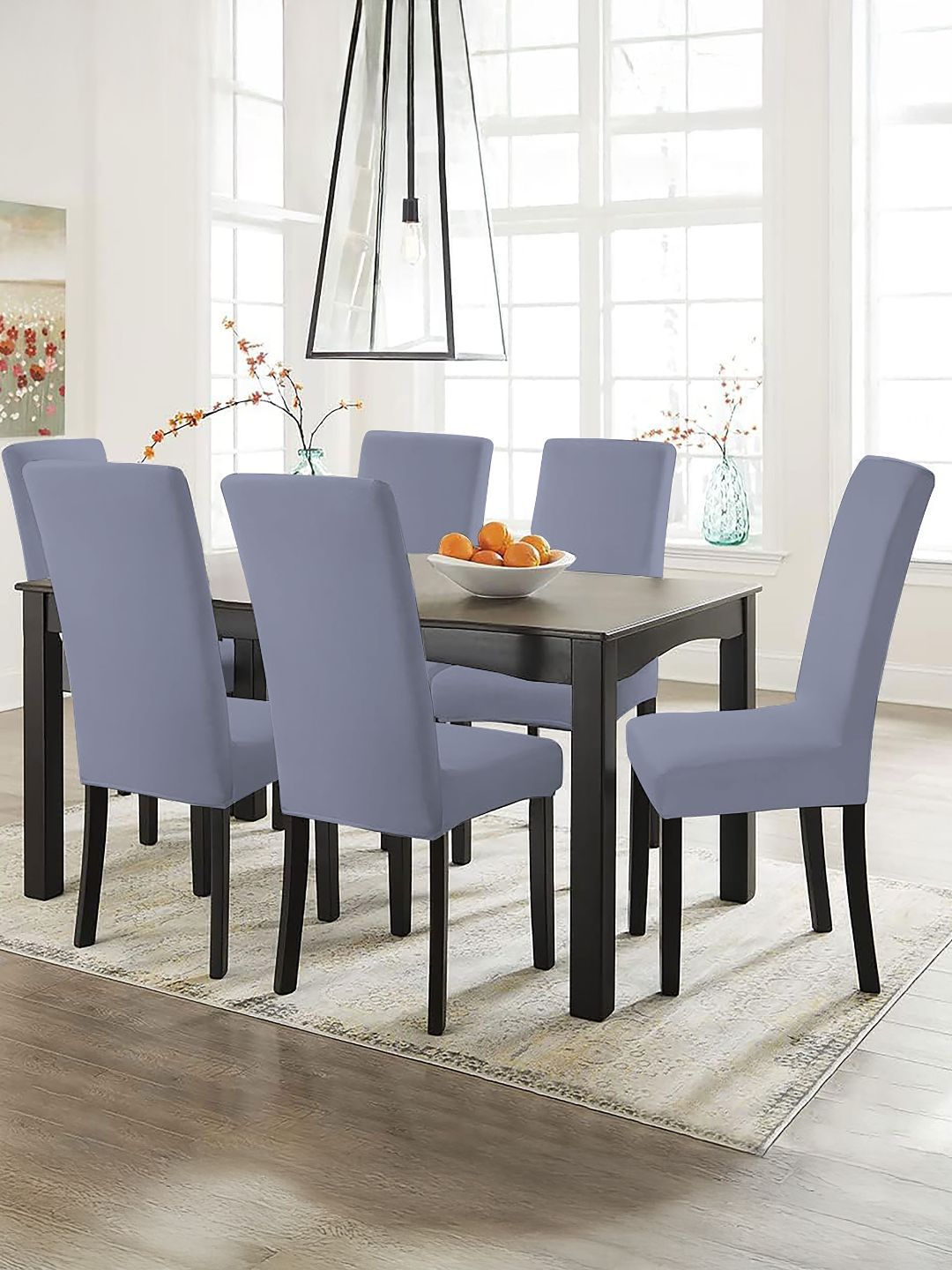 Lazi 200 GSM 6 Pieces Light Grey Elastic Stretchable Dining Chair Covers