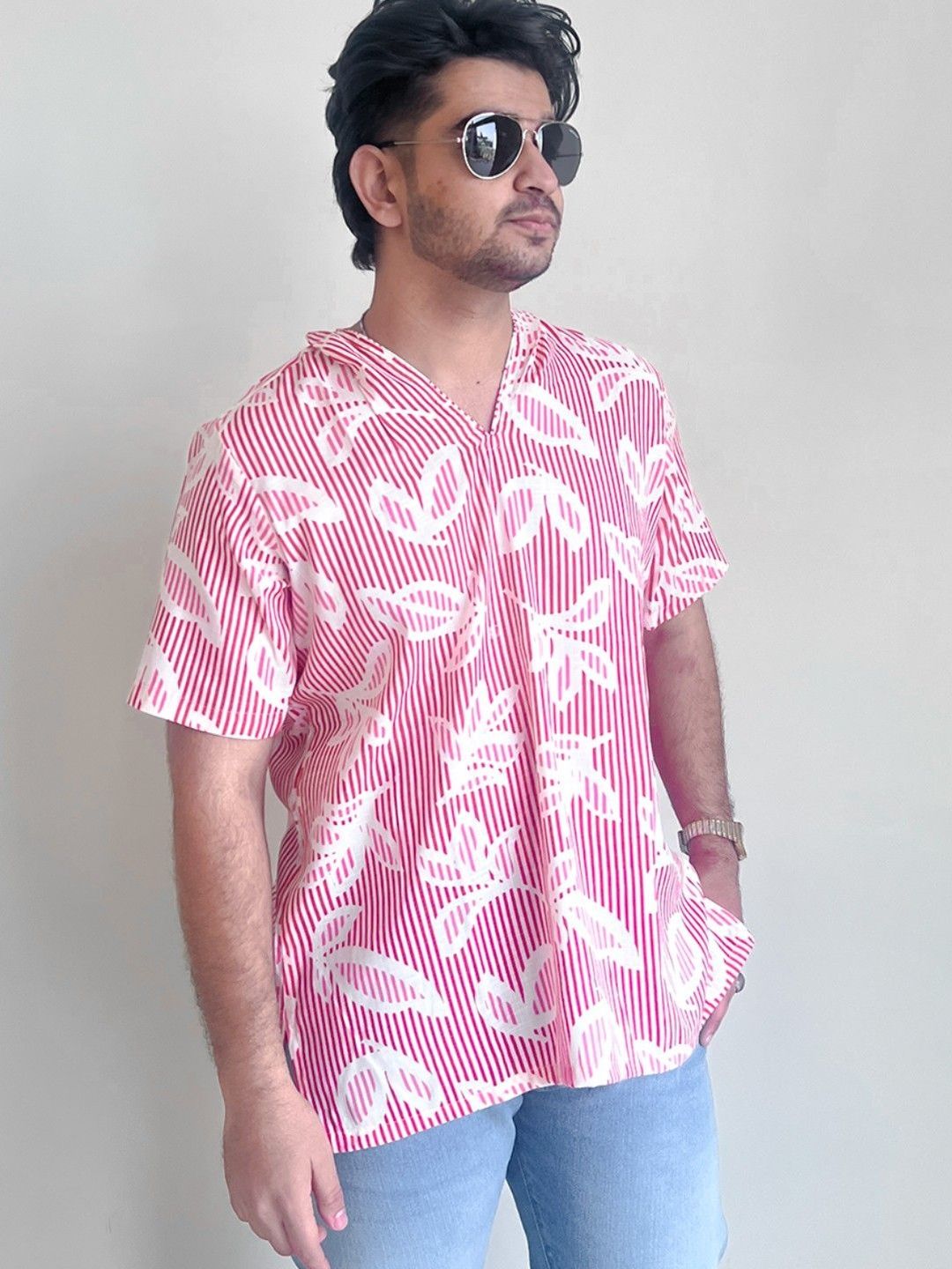Disha R Dot Men Floral Printed Relaxed Fit Kurta