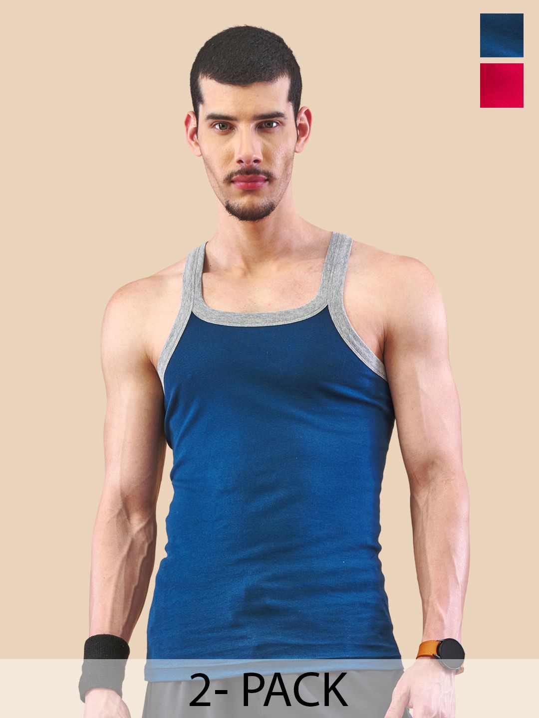 LUX NITRO Pack of 2 Assorted Pure Cotton Gym Vests