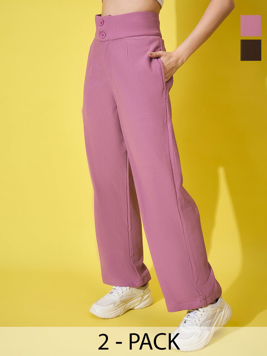 BUY NEW TREND Women Comfort High-Rise Easy Wash Trousers
