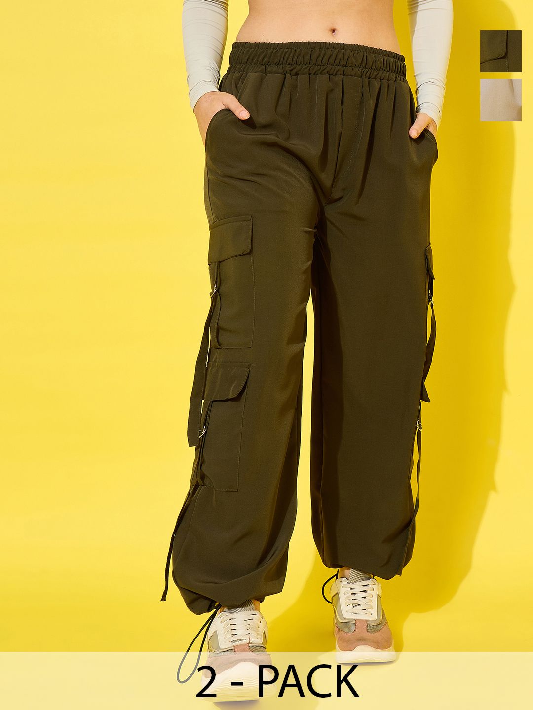 BUY NEW TREND Women Relaxed High-Rise Easy Wash Cargos Trousers