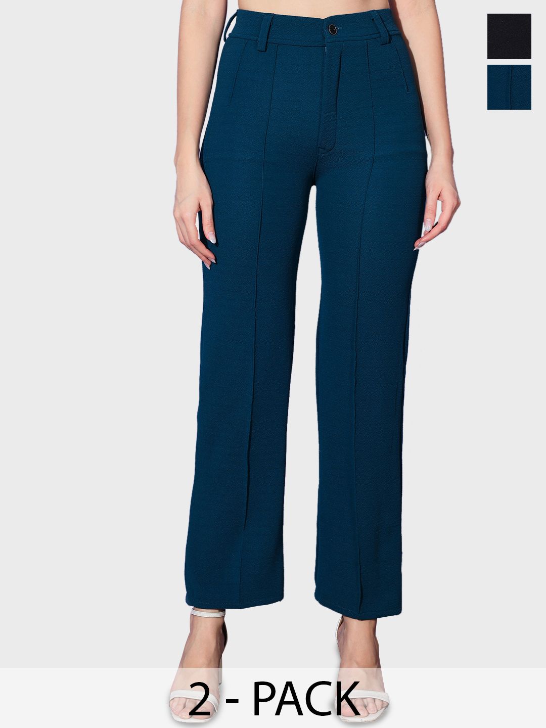 BUY NEW TREND Women Comfort High-Rise Easy Wash Pleated Trousers