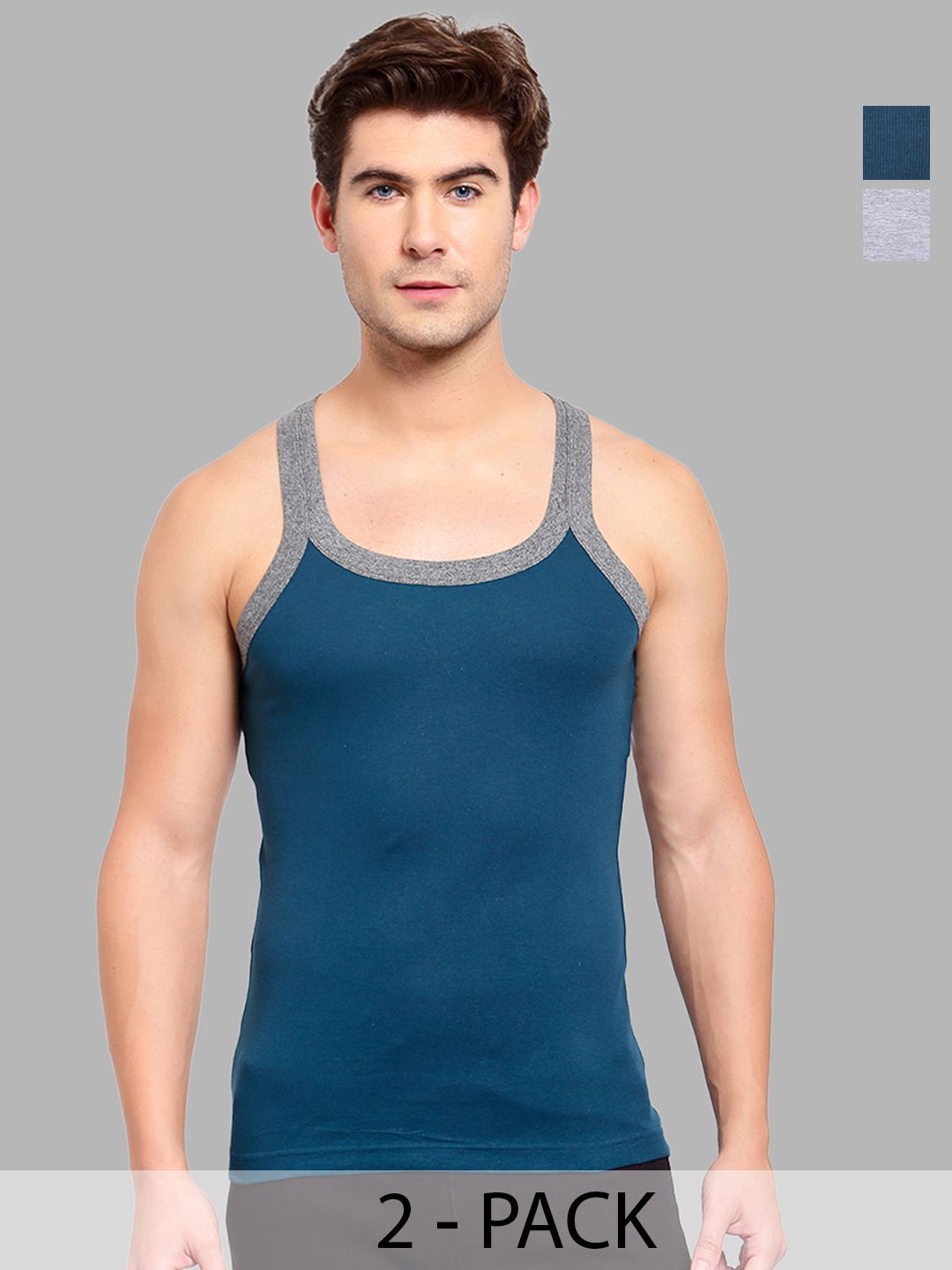MACHO Pack Of 2 Combed Cotton Assorted Gym Vests