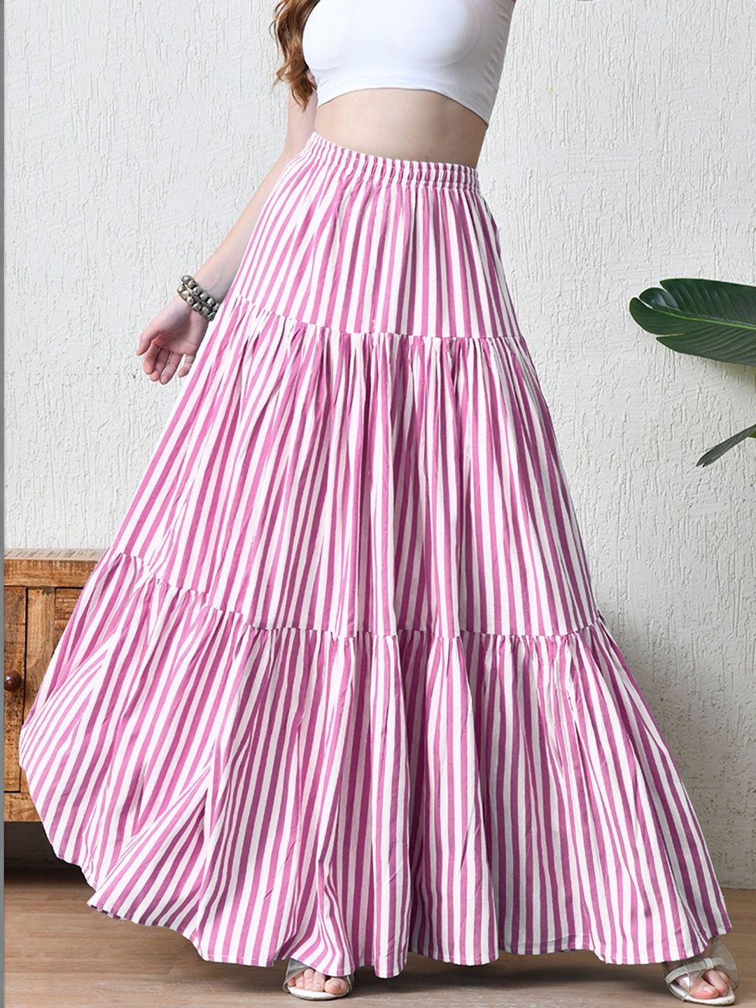 YANAMORA YANAMORA Striped Flared Maxi Skirt