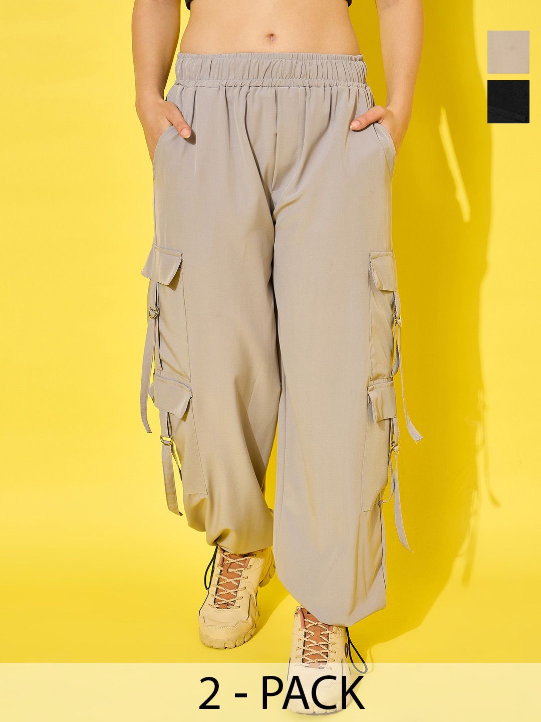 BUY NEW TREND Women Relaxed High-Rise Easy Wash Cargos Trousers
