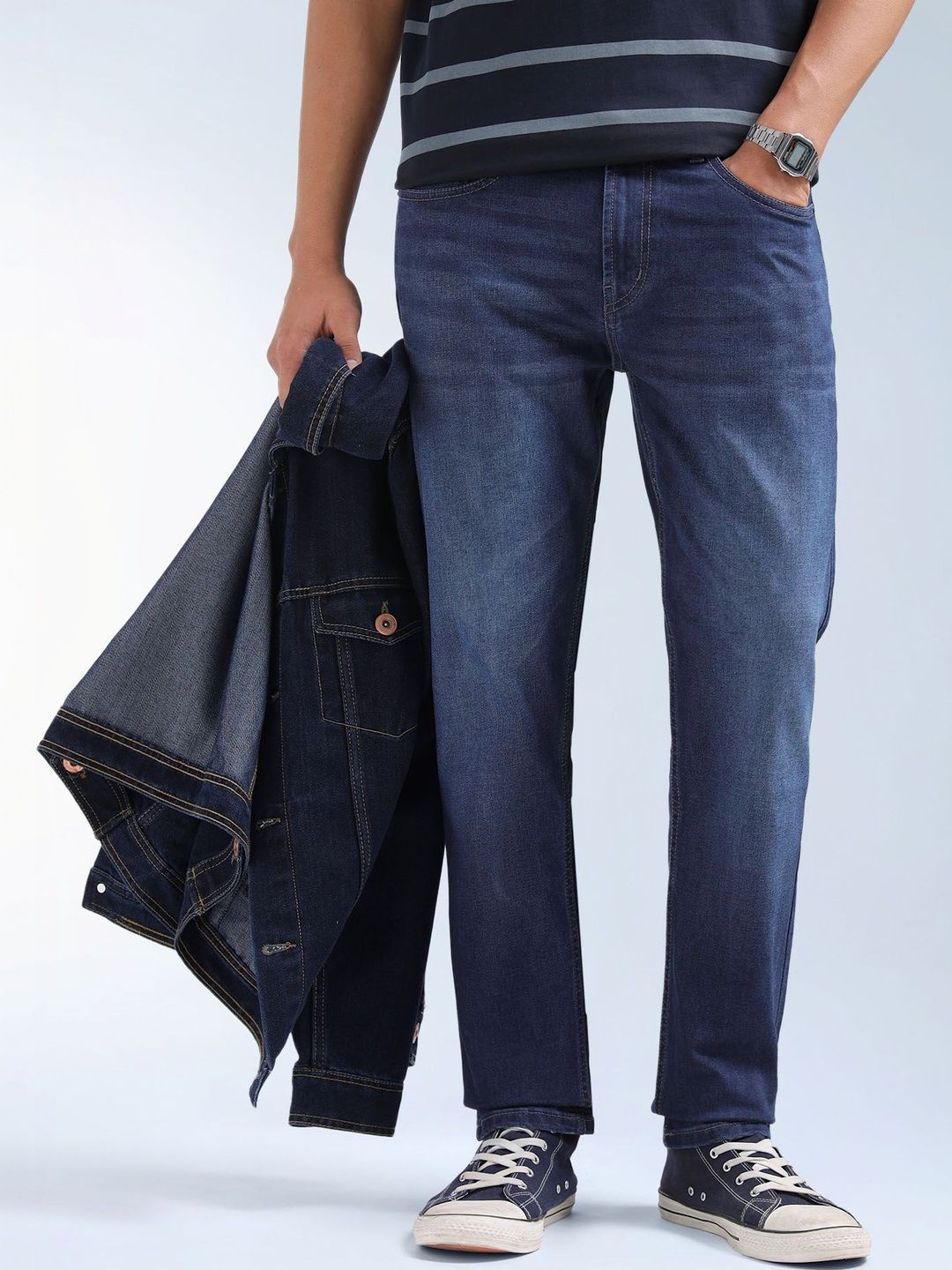 Flying Machine Men Tapered Fit Mid-Rise Light Fade Stretchable Jeans