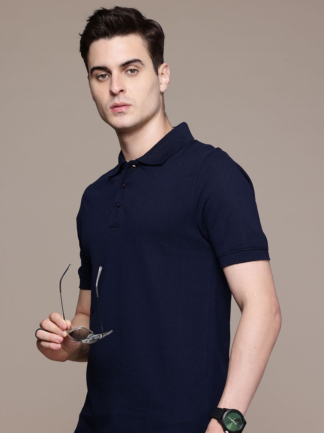 Solid Polo Collar T-shirt Moda Rapido Men Solid Polo Collar T-shirt