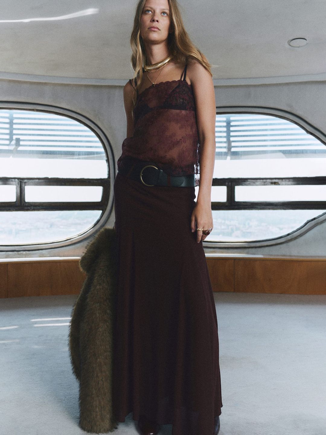 Flared A-Line Pleated Maxi Skirt with Belt