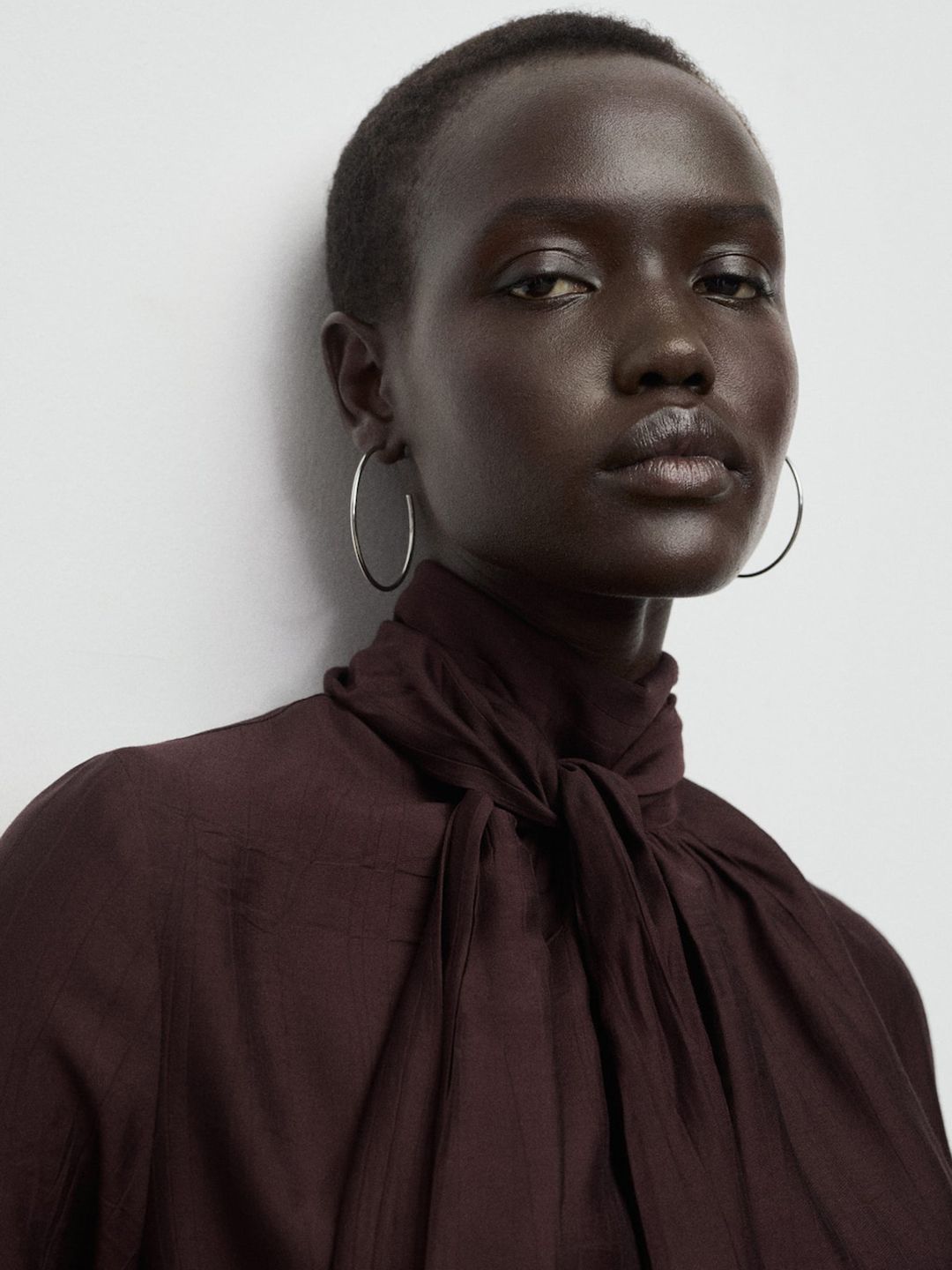 Textured Cuffed Sleeves Gathers Scarf Neck Top
