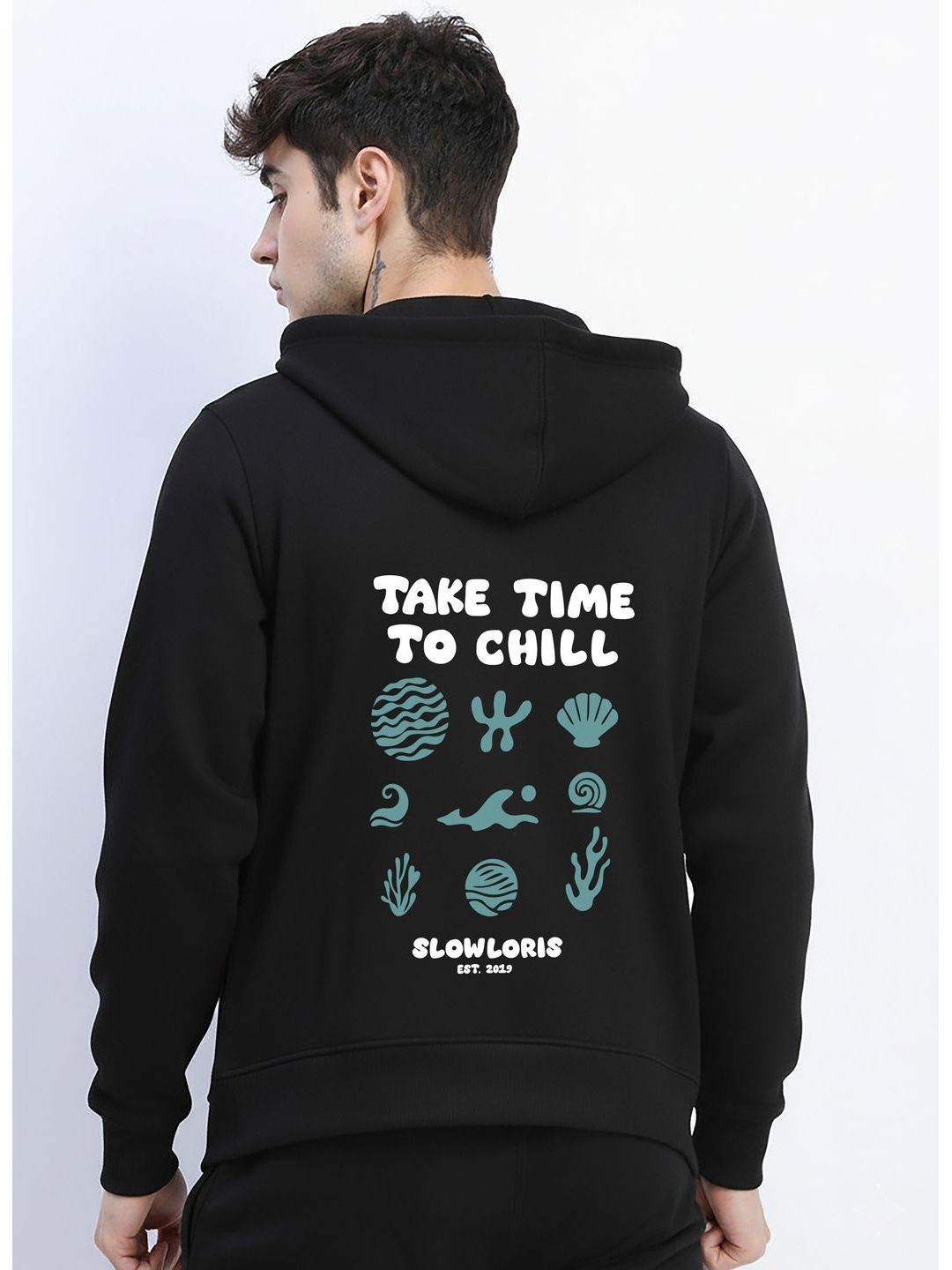 SLOWLORIS Men Printed Hooded Sweatshirt