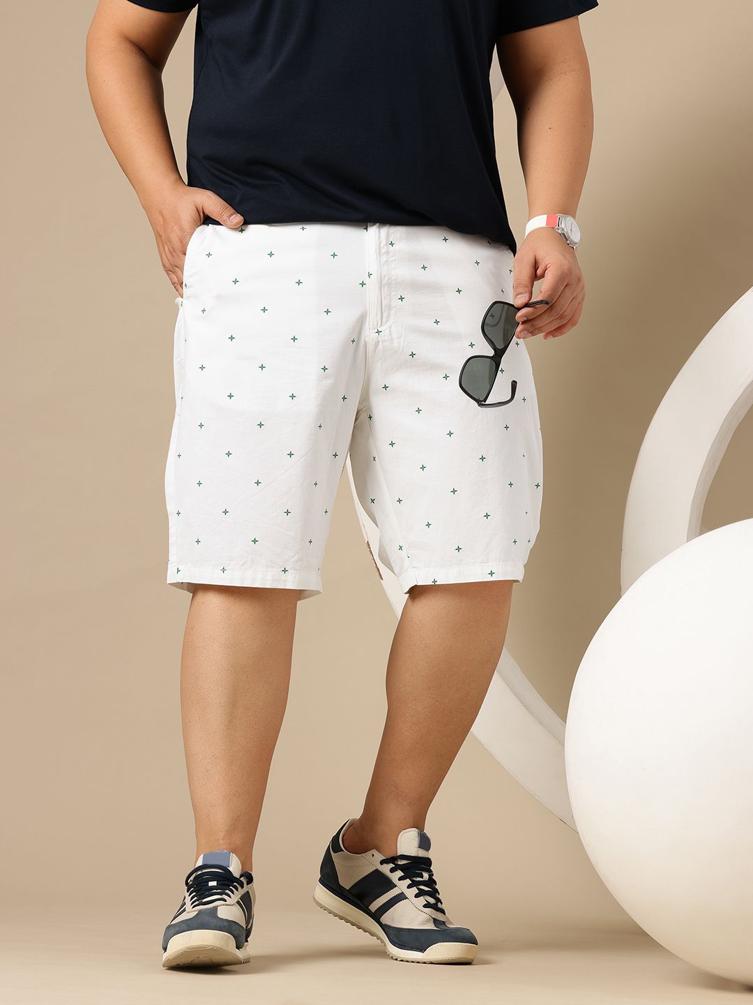 Sztori Men Plus Size Pure Cotton Geometric Printed Chino Shorts