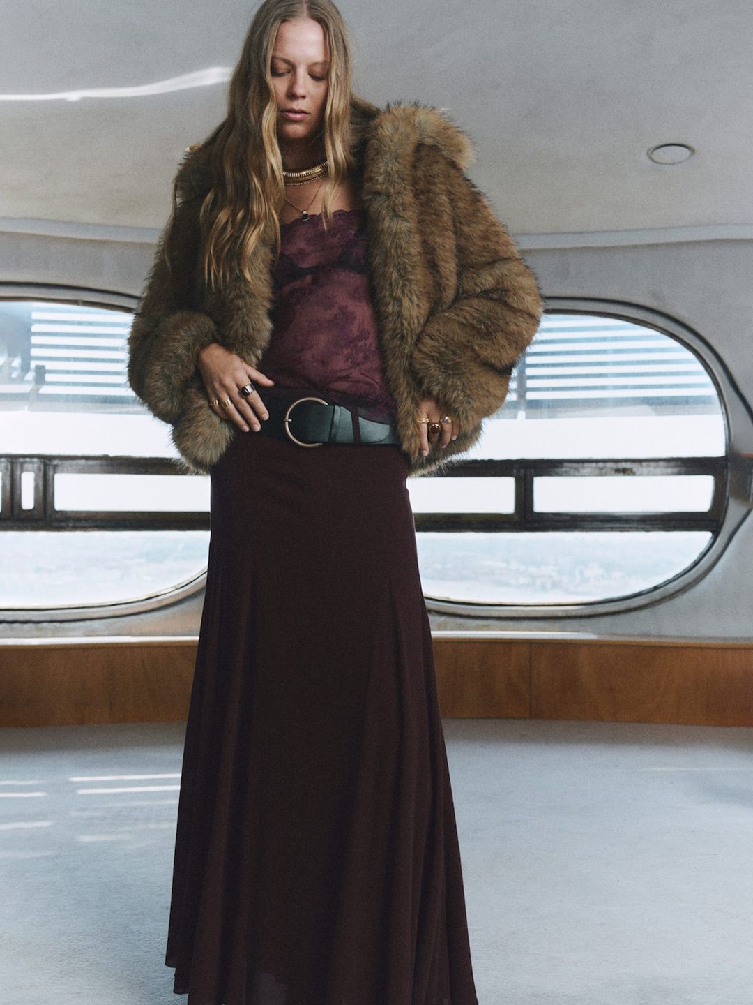 Flared A-Line Pleated Maxi Skirt with Belt