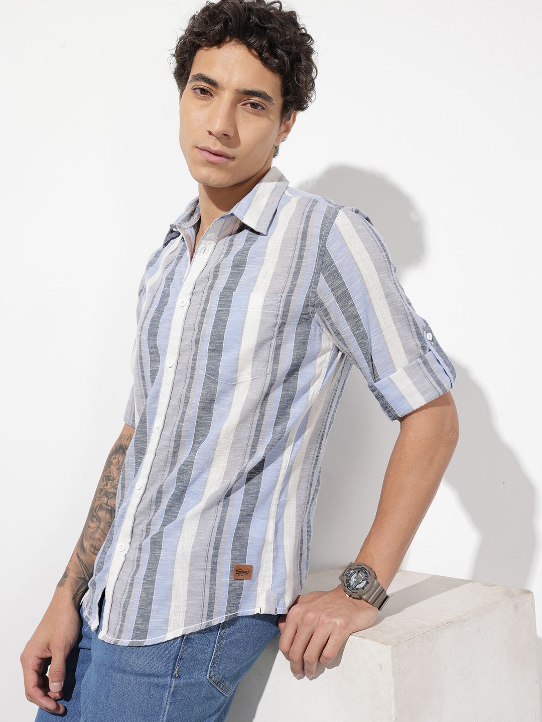 The Roadster Life Co. Striped Pure Cotton Casual Shirt