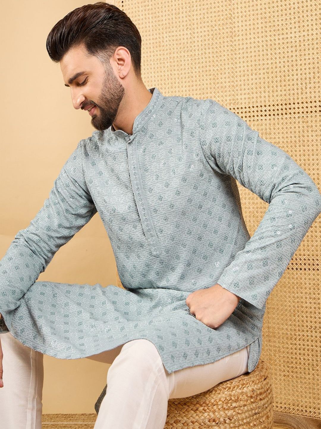 House of Pataudi House of Pataudi Men Embroidered Straight Kurta & Trousers
