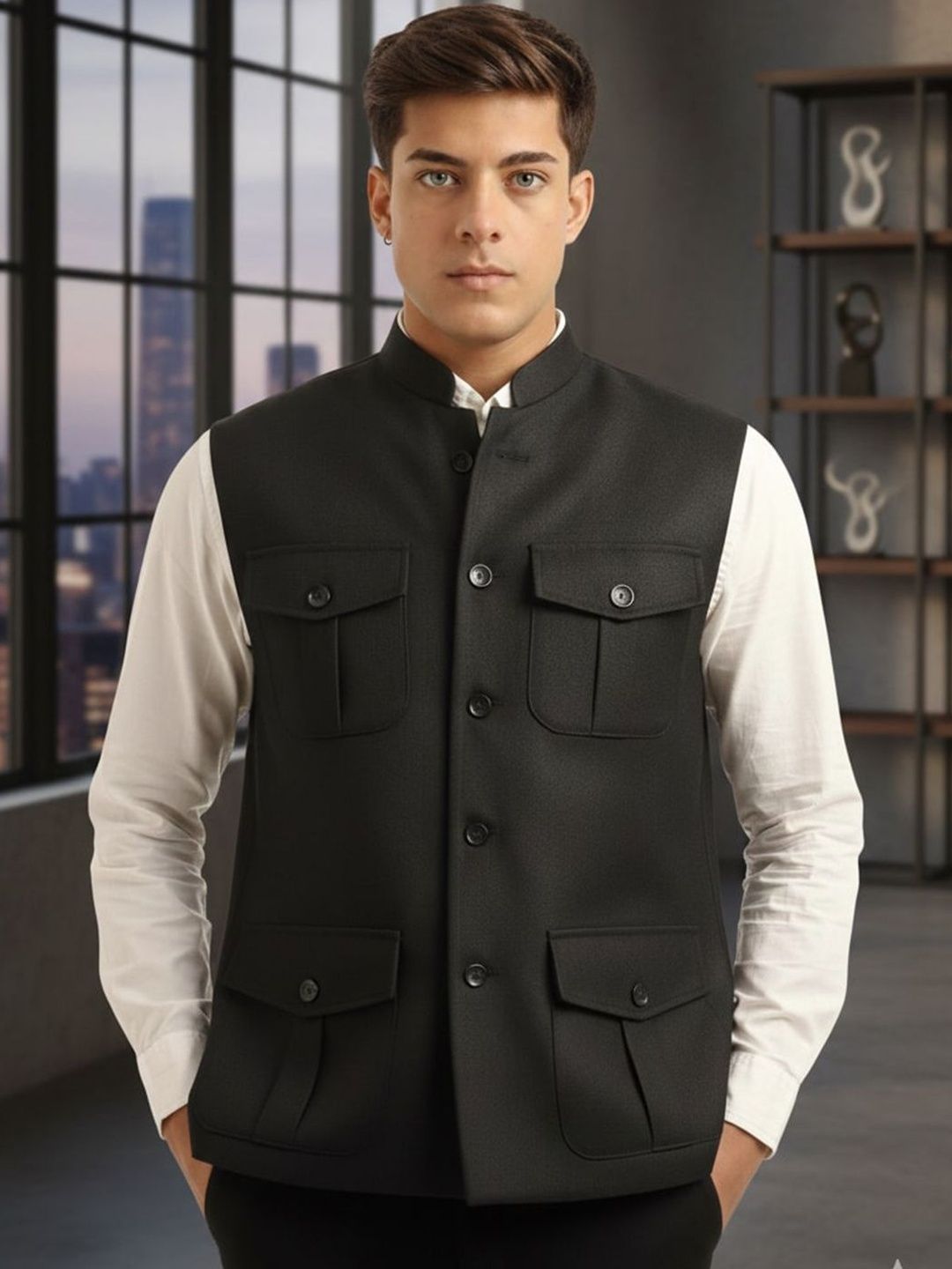 URBAN KANYA Cotton Mandarin Collar Nehru Jackets