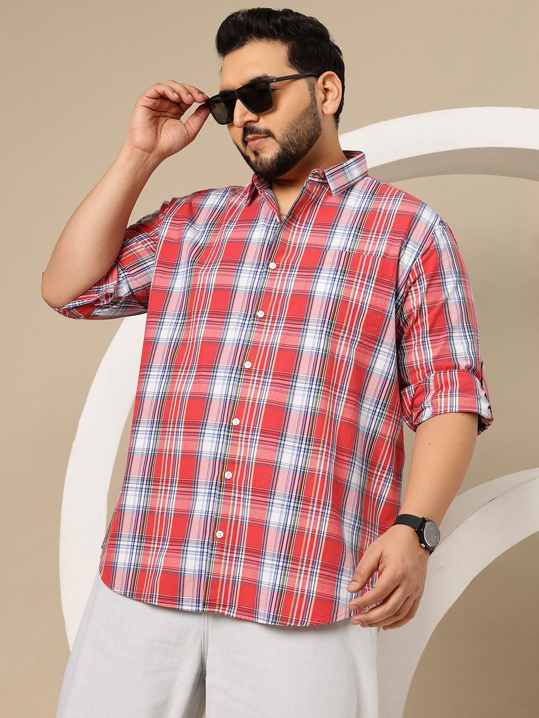 Sztori Plus Size Pure Cotton Premium Tartan Checked Casual Shirt