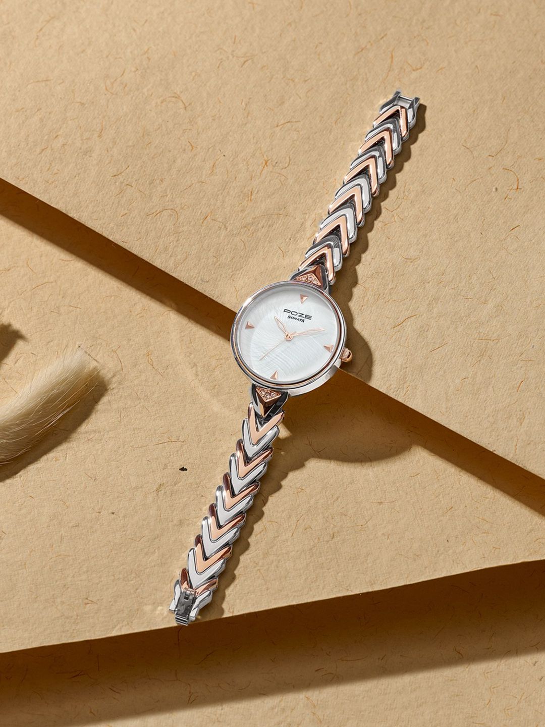 Sonata Poze 7 Analog White MOP Dial Watch For Women - SP80149KM01W
