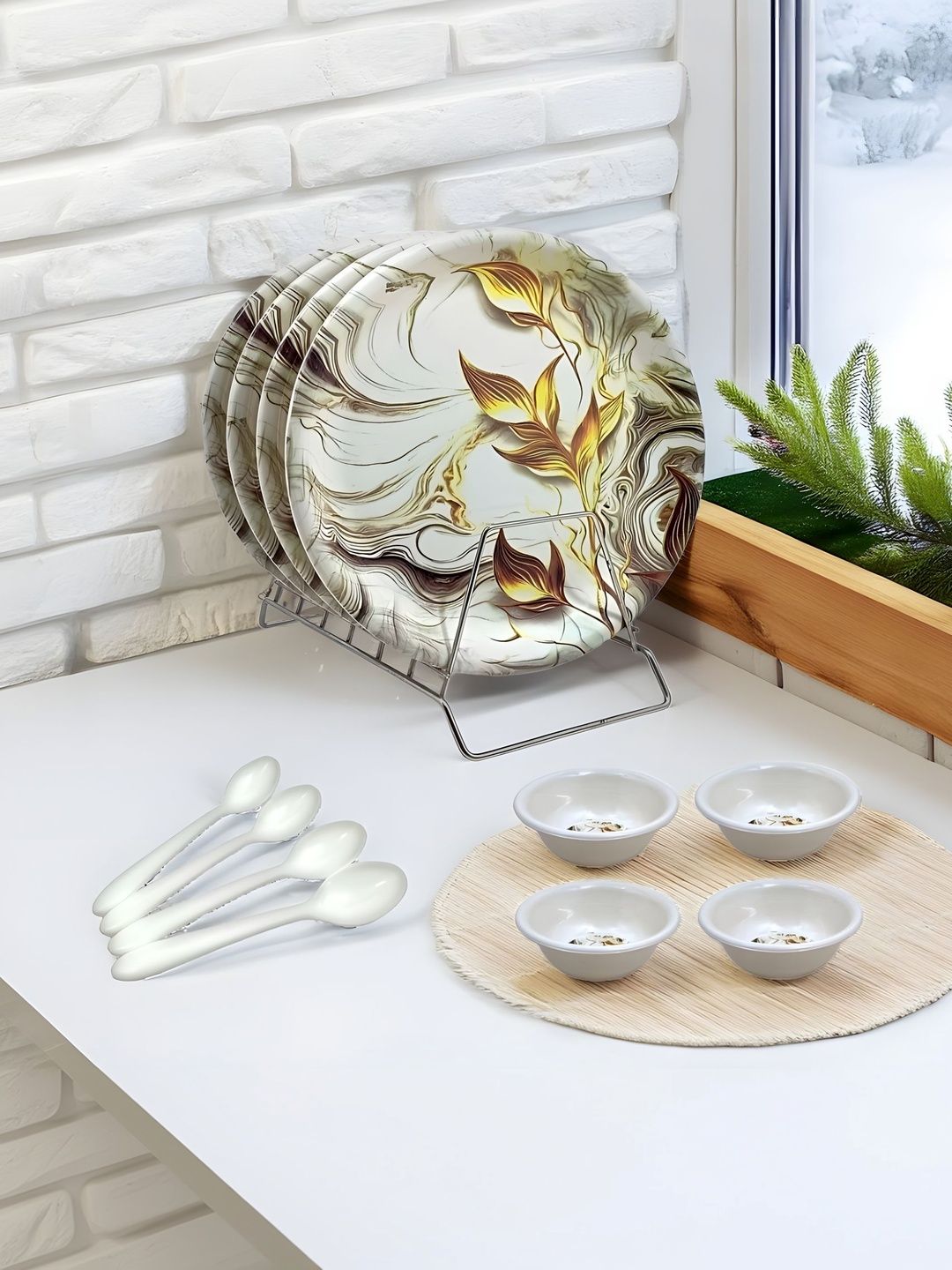 Inpro White 2025 12 Pieces Melamine Easy to Clean Dinner Set of