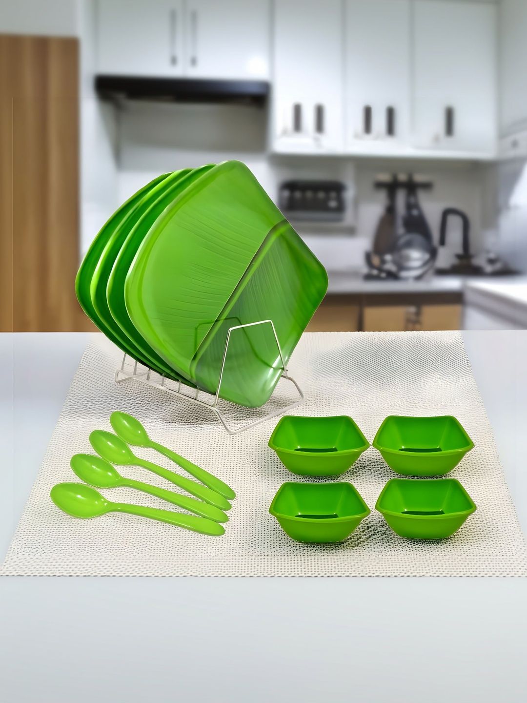 Inpro Green 2025 12 Pieces Melamine Easy to Clean Dinner Set of