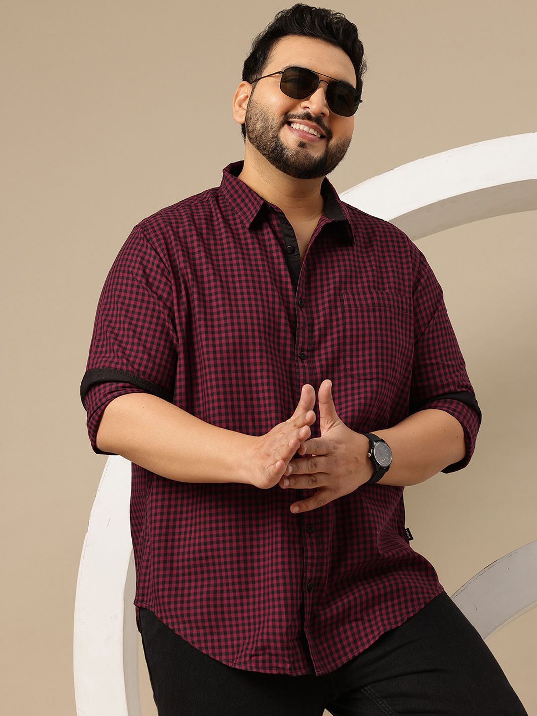 Sztori Plus Size Pure Cotton Checked Comfort Casual Shirt