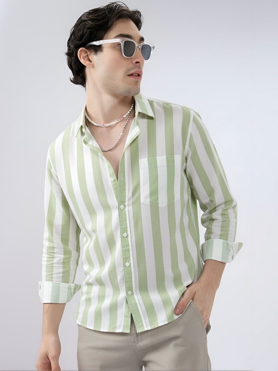 EIGHTEEN UP Men Classic Slim Fit Striped Casual Shirt