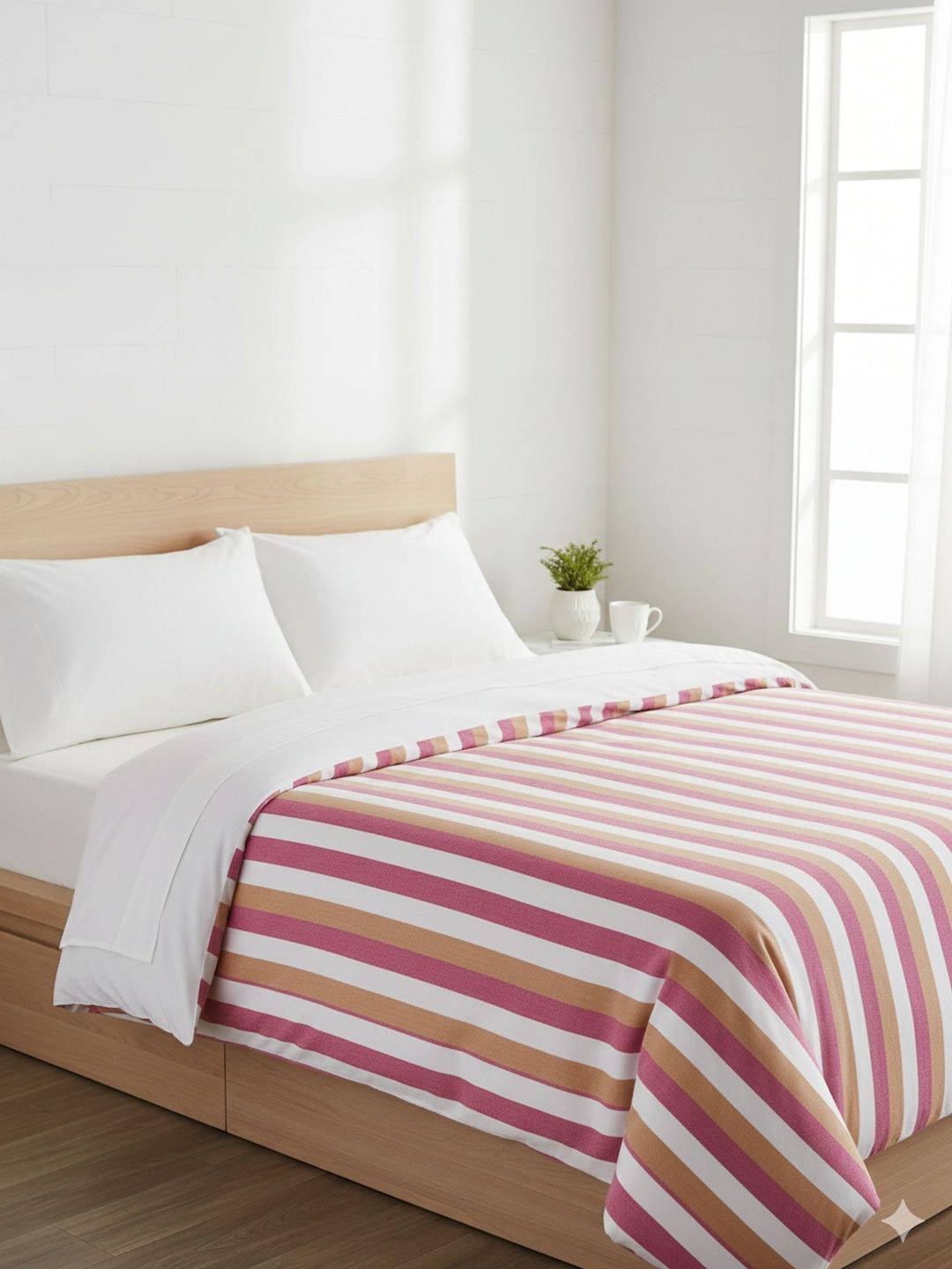 Tharunsha Elite Yellow & Pink 2 Pieces Striped Pure Cotton AC Room Blanket