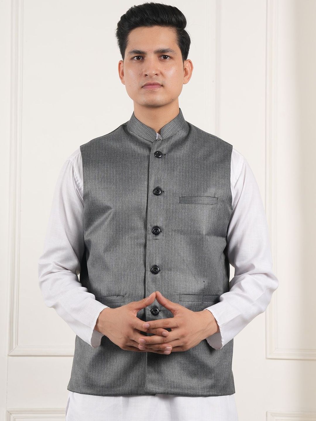 URBAN KANYA Woven Mandarin Collar Nehru Jacket