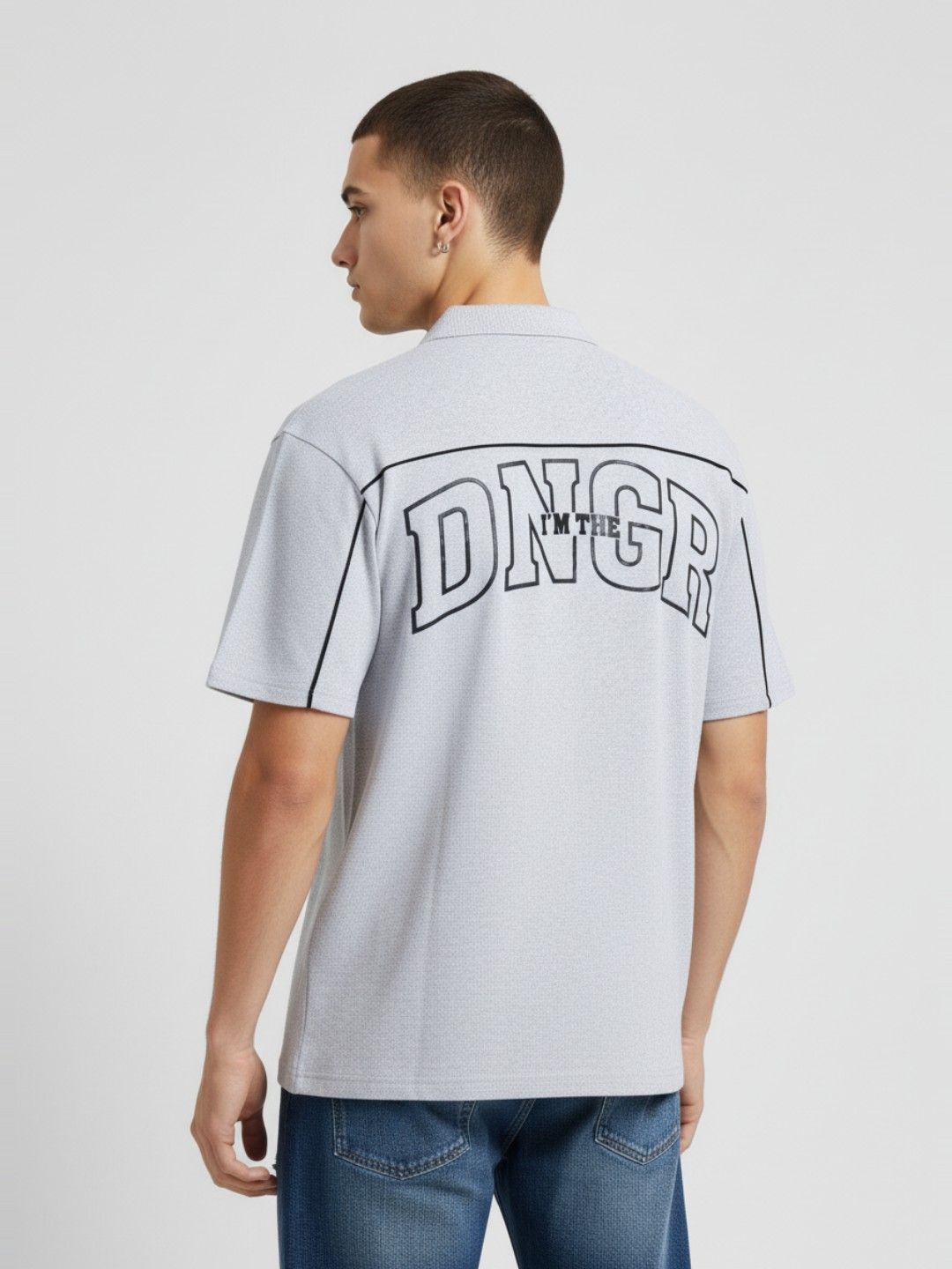 glitchez Relaxed Fit Typography Polo Collar T-shirt