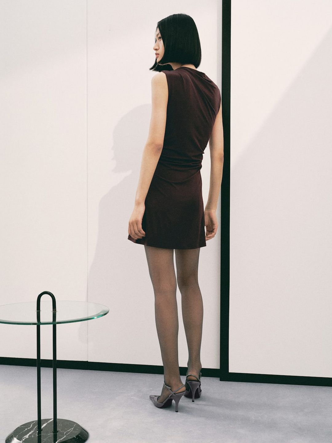 Ruched Effect Sheath Mini Dress with Metallic Detail