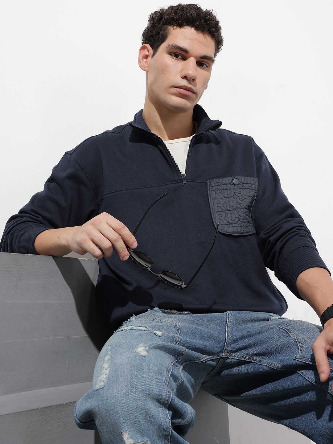 The Roadster Life Co. Mock Collar Knitted Sweatshirt